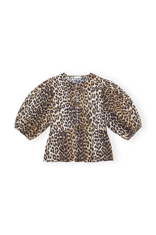 GANNI POPLIN PEPLUM SLIPSBLUS LEOPARD