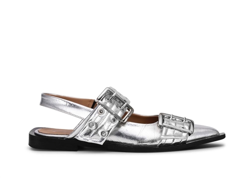 GANNI S2725 WIDE WELT BUCKLE BALLERINAS SILVER