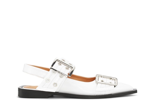 GANNI S2842 WIDE WELT BUCKLE BALLERINAS HÄGRE